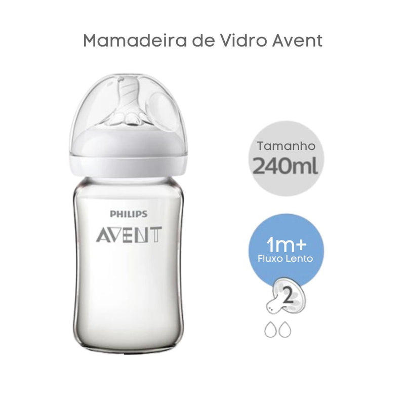 Kit Mamadeira Avent Vidro Pure Glass 125ml + 240ml